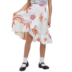 Seamless Pattern Flowers Rainbow Kids  Ruffle Flared Wrap Midi Skirt by Ravend