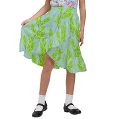 Background Leaves Branch Seamless Kids  Ruffle Flared Wrap Midi Skirt by Ravend