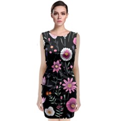 Flowers Pattern Sleeveless Velvet Midi Dress by Ravend