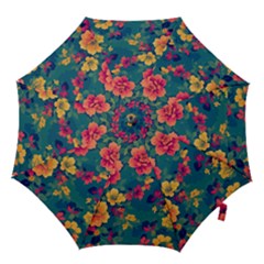 Floral Art Flowers Textile Hook Handle Umbrellas (small) by Ravend