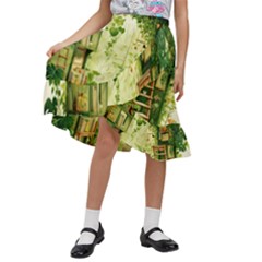 Building Potted Plants Kids  Ruffle Flared Wrap Midi Skirt by Ravend