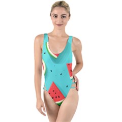 Watermelon Fruit Slice High Leg Strappy Swimsuit by Ravend