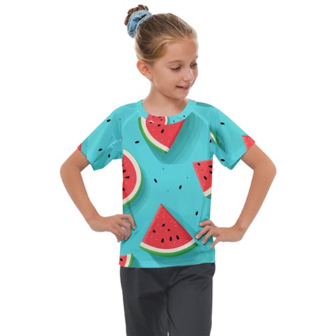 Watermelon Fruit Slice Kids  Mesh Piece T-shirt by Ravend