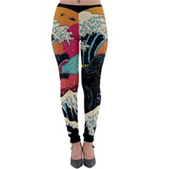 Retro Wave Kaiju Godzilla Japanese Pop Art Style Lightweight Velour Leggings by Modalart
