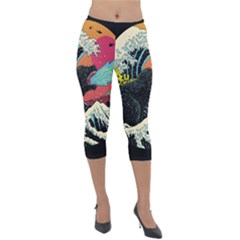 Retro Wave Kaiju Godzilla Japanese Pop Art Style Lightweight Velour Capri Leggings  by Modalart