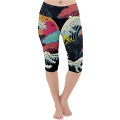 Retro Wave Kaiju Godzilla Japanese Pop Art Style Lightweight Velour Cropped Yoga Leggings by Modalart