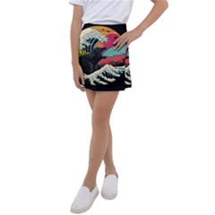 Retro Wave Kaiju Godzilla Japanese Pop Art Style Kids  Tennis Skirt by Modalart