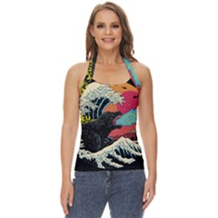 Retro Wave Kaiju Godzilla Japanese Pop Art Style Basic Halter Top by Modalart