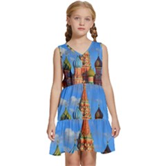 Architecture Building Cathedral Church Kids  Sleeveless Tiered Mini Dress by Modalart