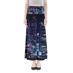 Black Building Lighted Under Clear Sky Full Length Maxi Skirt by Modalart