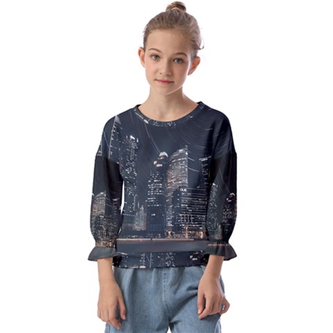 Time Lapse Photo Of City Kids  Cuff Sleeve Top by Modalart