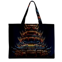 Blue Yellow And Green Lighted Pagoda Tower Zipper Mini Tote Bag by Modalart