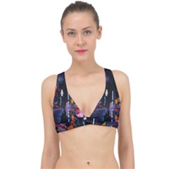 Roadway Surrounded Building During Nighttime Classic Banded Bikini Top by Modalart