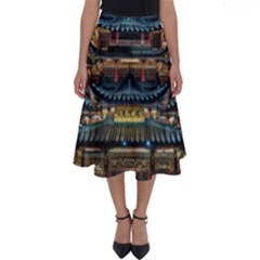Blue Yellow And Green Lighted Pagoda Tower Perfect Length Midi Skirt by Modalart