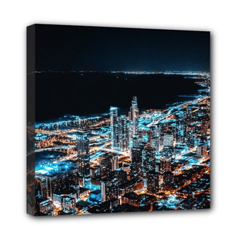 Aerial Photography Of Lighted High Rise Buildings Mini Canvas 8  X 8  (stretched) by Modalart
