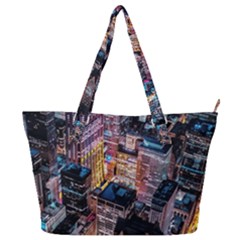 Aerial Photo Of Cityscape At Night Full Print Shoulder Bag by Modalart