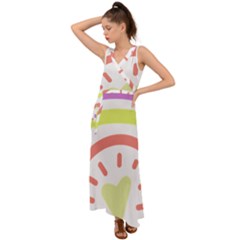 Rainbow Boho Colors Pastel Heart V-neck Chiffon Maxi Dress by Ndabl3x