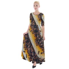 Yellow And Black Bees On Brown And Black Half Sleeves Maxi Dress by Ndabl3x