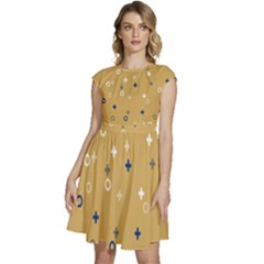 Cross Circles White Circles Cap Sleeve High Waist Dress by Grandong