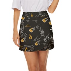 Leaves Coffee Digital Paper Cup Mini Front Wrap Skirt by Grandong