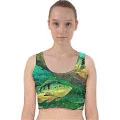 Peacock Bass Fishing Velvet Racer Back Crop Top by Sarkoni