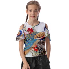 Birds Peacock Artistic Colorful Flower Painting Kids  Butterfly Cutout T-shirt by Sarkoni