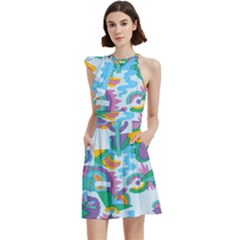 Pattern Hotdog Trap Cocktail Party Halter Sleeveless Dress With Pockets by Ndabl3x