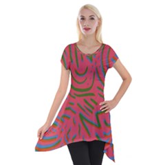 Pattern Saying Wavy Short Sleeve Side Drop Tunic by Ndabl3x