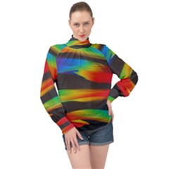 Colorful Background High Neck Long Sleeve Chiffon Top by Sarkoni