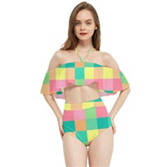 Checkerboard Pastel Square Halter Flowy Bikini Set  by Grandong