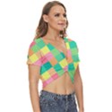 Checkerboard Pastel Square Twist Front Crop Top View3