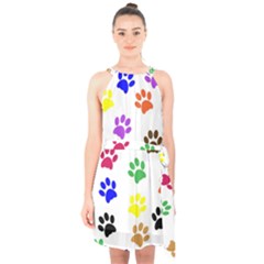 Pawprints Paw Prints Paw Animal Halter Collar Waist Tie Chiffon Dress by Apen