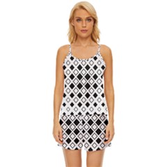 Square Diagonal Pattern Monochrome Satin Pajama Short Set by Apen
