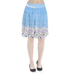 White Petaled Flowers Illustration Adventure Time Cartoon Pleated Skirt by Sarkoni