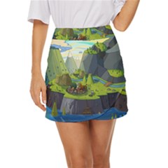 Cartoon Network Mountains Landscapes Seas Illustrations Adventure Time Rivers Mini Front Wrap Skirt by Sarkoni