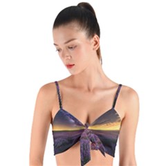 Bed Of Purple Petaled Flowers Photography Landscape Nature Woven Tie Front Bralet by Sarkoni