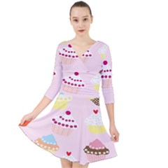 Cupcakes Wallpaper Paper Background Quarter Sleeve Front Wrap Dress by Apen