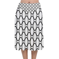Black Pattern Halftone Wallpaper Velvet Flared Midi Skirt by Apen