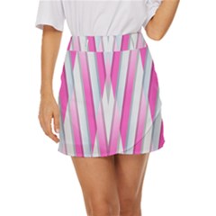 Geometric 3d Design Pattern Pink Mini Front Wrap Skirt by Apen