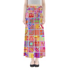 Colourful Abstract Shapes Full Length Maxi Skirt by Pakjumat