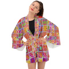 Colourful Abstract Shapes Long Sleeve Kimono by Pakjumat