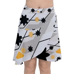 Flower Shape Abstract Pattern Chiffon Wrap Front Skirt by Modalart