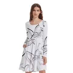 Dog Cat Domestic Animal Silhouette Long Sleeve Knee Length Skater Dress With Pockets by Modalart