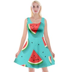 Watermelon Fruit Slice Reversible Velvet Sleeveless Dress by Bedest