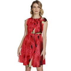 Watermelon Fruit Green Red Cap Sleeve High Waist Dress by Bedest