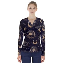 Star Colorful Christmas Abstract V-neck Long Sleeve Top by Ndabl3x