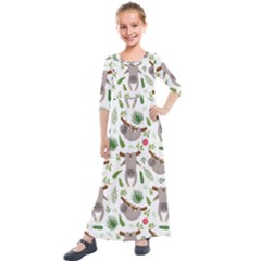 Seamless Pattern With Cute Sloths Kids  Quarter Sleeve Maxi Dress by Ndabl3x