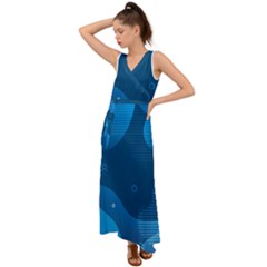 Abstract Classic Blue Background V-neck Chiffon Maxi Dress by Ndabl3x