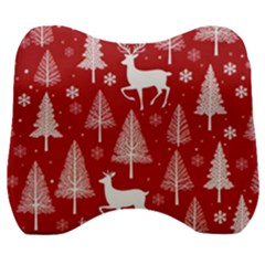 Christmas Tree Deer Pattern Red Velour Head Support Cushion by Ravend
