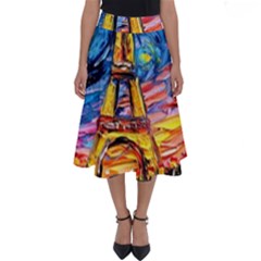 Eiffel Tower Starry Night Print Van Gogh Perfect Length Midi Skirt by Modalart